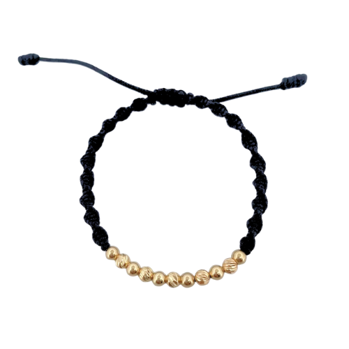 Pulsera Negra Bolas Diamantada Oro 18K