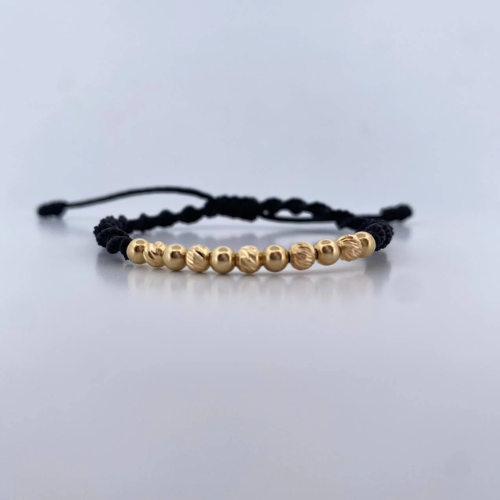 Pulsera Negra Bolas Diamantada Oro 18K