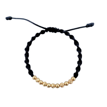 Pulsera Negra Bolas Diamantada Oro 18K