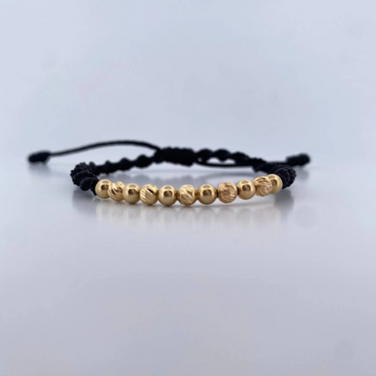 Pulsera Negra Bolas Diamantada Oro 18K
